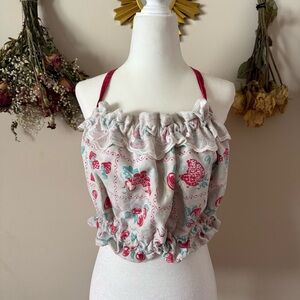 Cottagecore Handmade  Strawberry and Cherry Print Halter Top